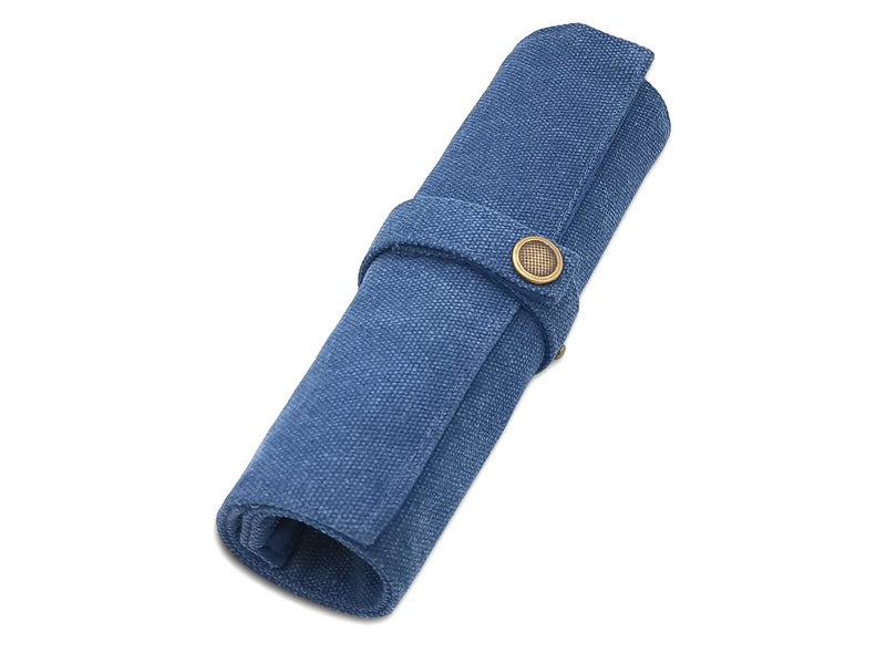 Funny live Pure Color Pen Pencil Wrap Pencils Roll Holder,Simple Retro Style Pen Pouch Bag Coloring Pencils Organizer Holder Colored Pen Paint Brush Storage Pouch (Blue) - Image 1